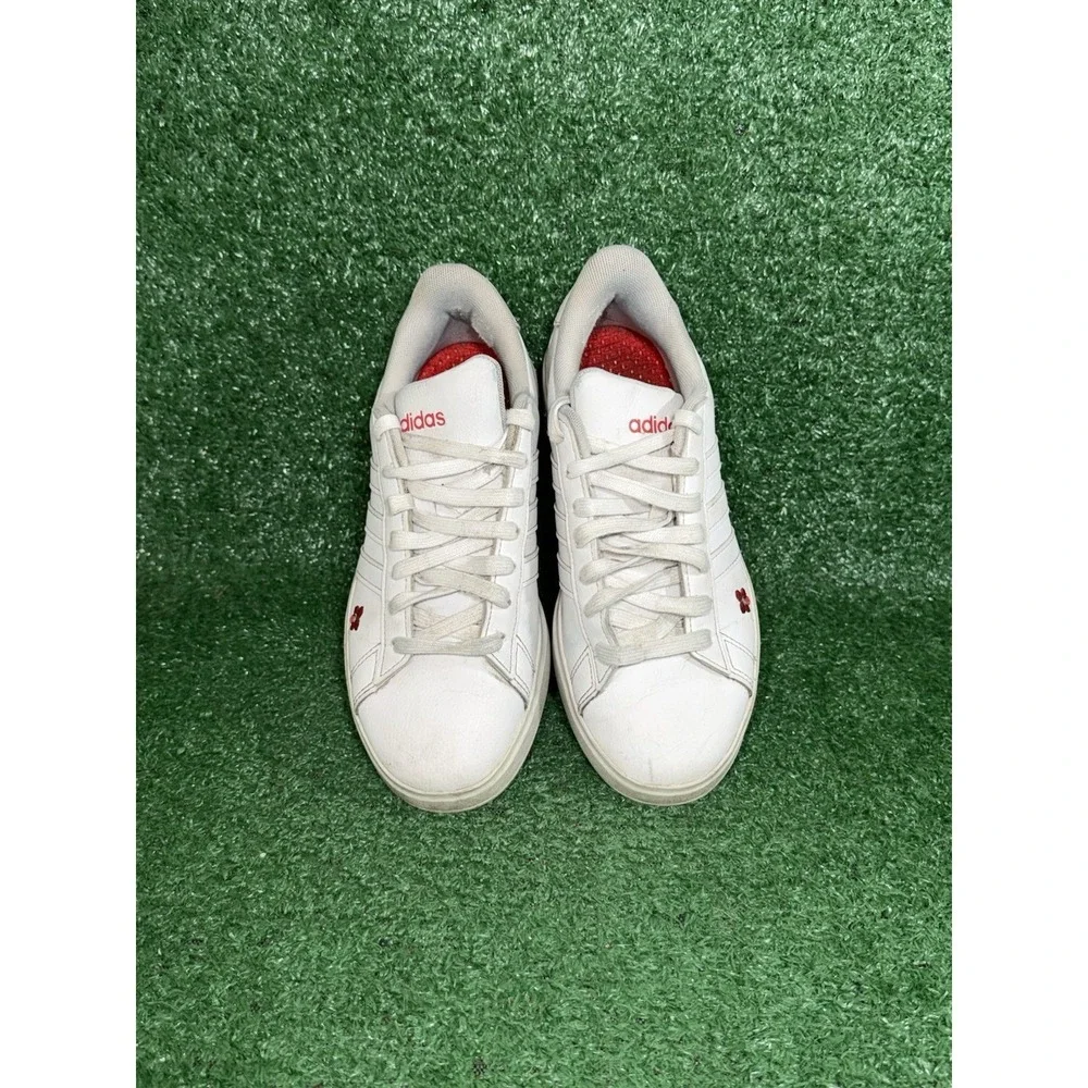 Adidas Womens Size 6.5 Grand Court 2.0 White Floral Flower Casual Shoes Sneakers
